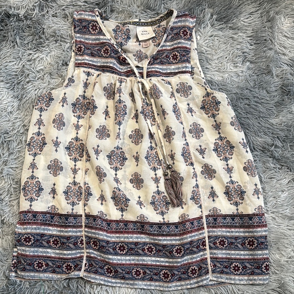 Knox Rose Cream and Blue Patterned Blouse